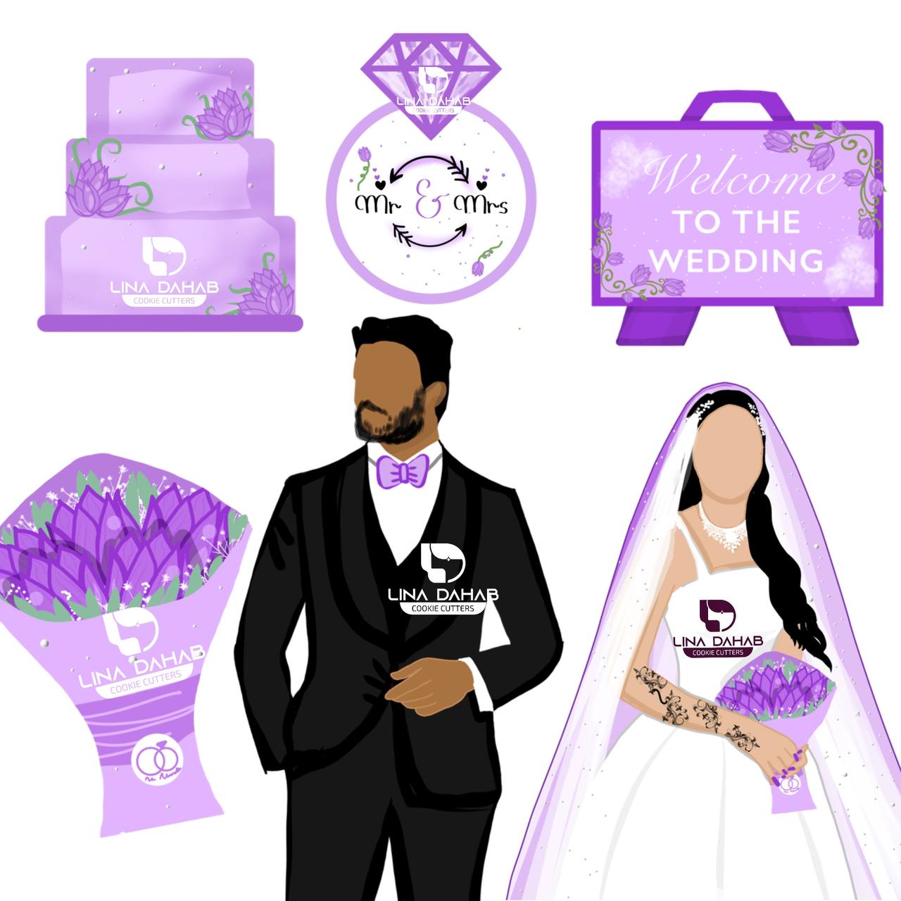 VIOLET THEME (BRIDE COOKIE CUTTER) قطاعة كوكيز على شكل عروس معها صورة مماثلة