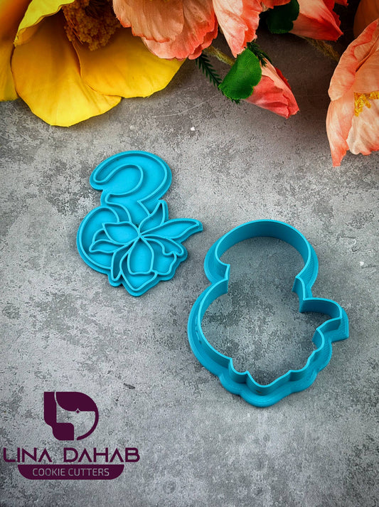 Number Three Cookie Cutter With Stamp