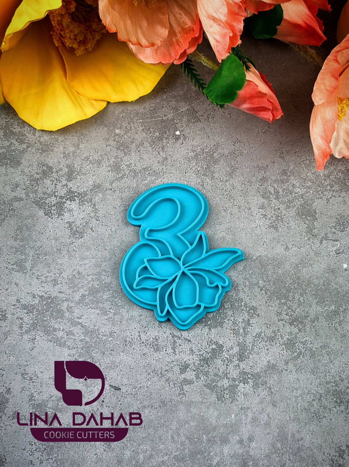 Number Three Cookie Cutter With Stamp