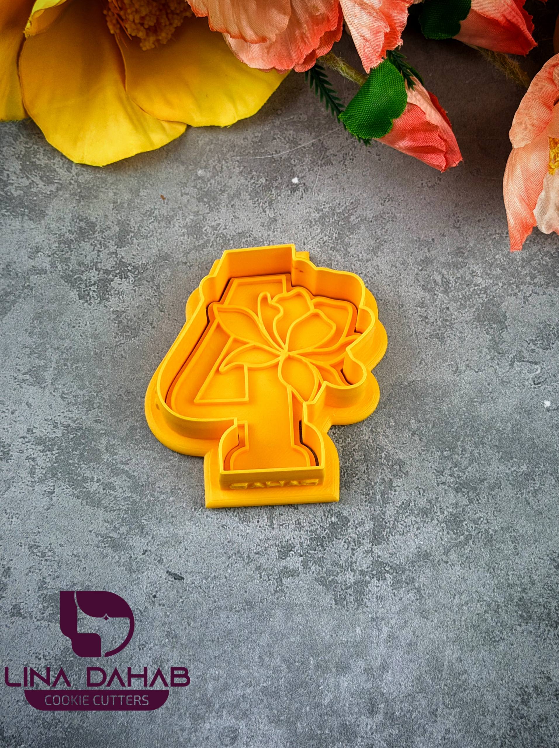 Number Four Cookie Cutter With Stamp 